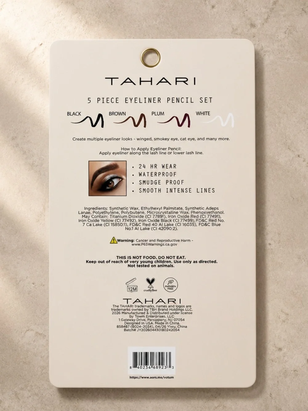 Tahari 5 Piece Eyeliner Pen Set Waterproof Assorted Colors New